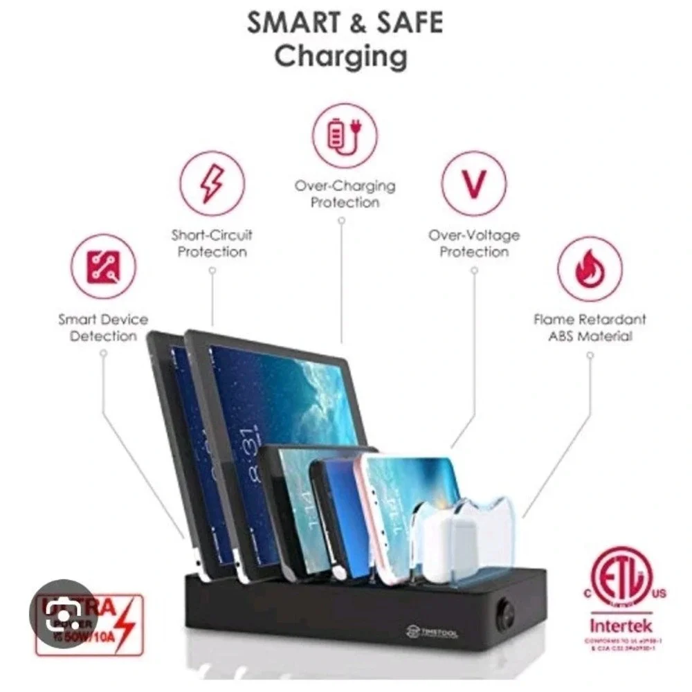 TIMSTOOL FAST-USB Charger Station Organizer 6 Devices AT A TIME #1162‎